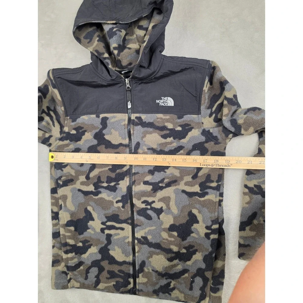The North Face Fleece Hoodie Kids XL Green Camo Full Zip Camouflage Jacket *Read